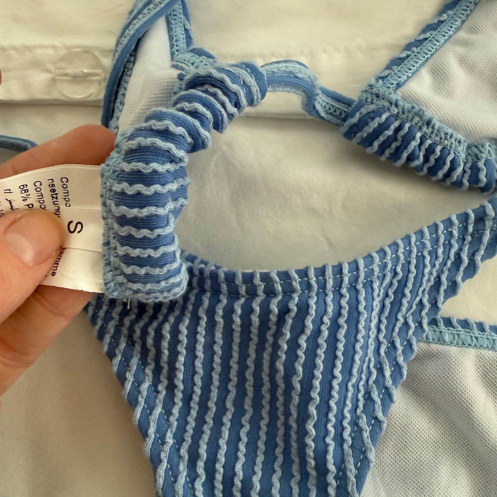 Blue Striped Triangle Bikini Set - Picture 4 of 4